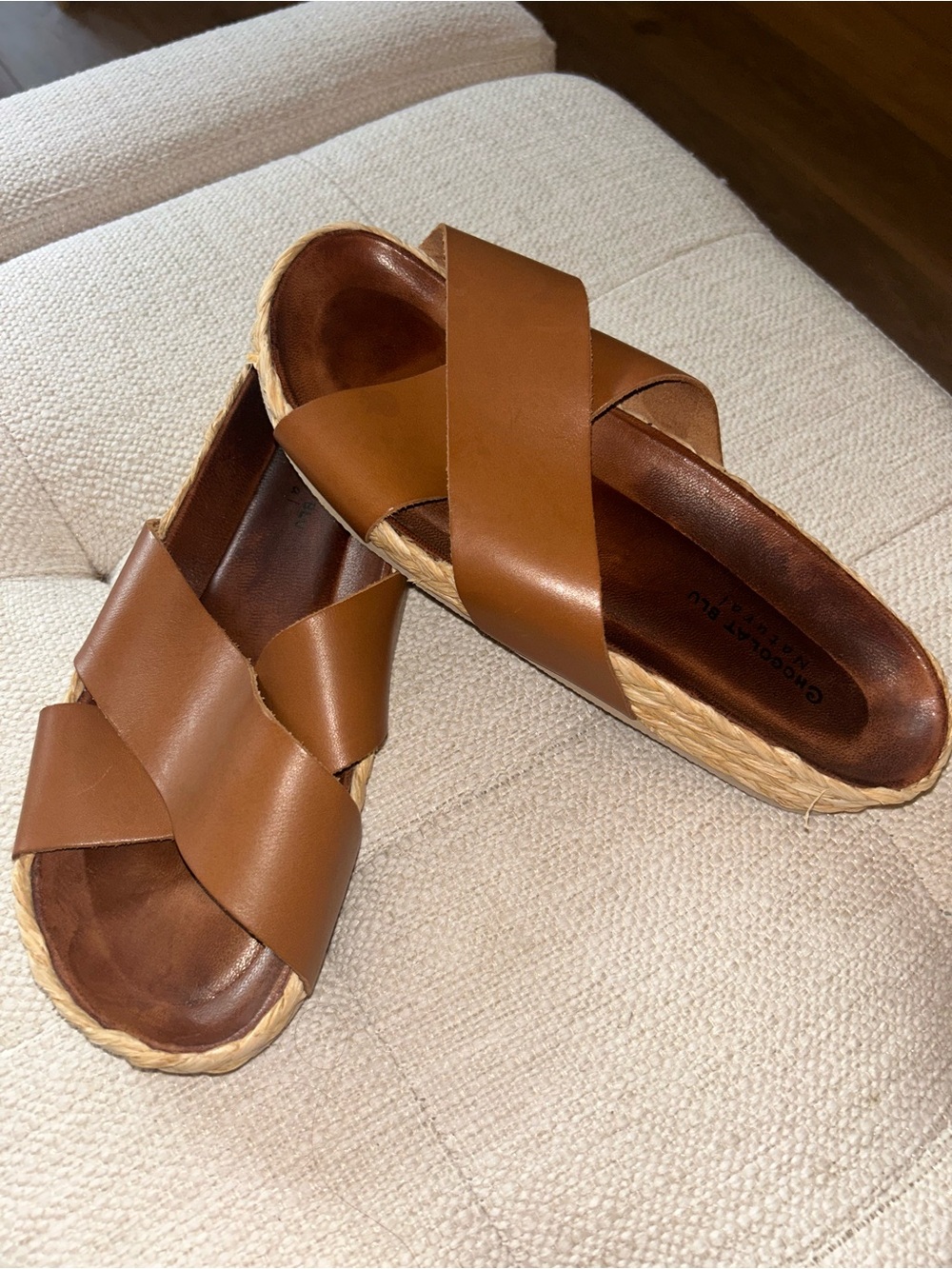 Chocolat Blu Tan Leather Cross-Strap Espadrille Sandals